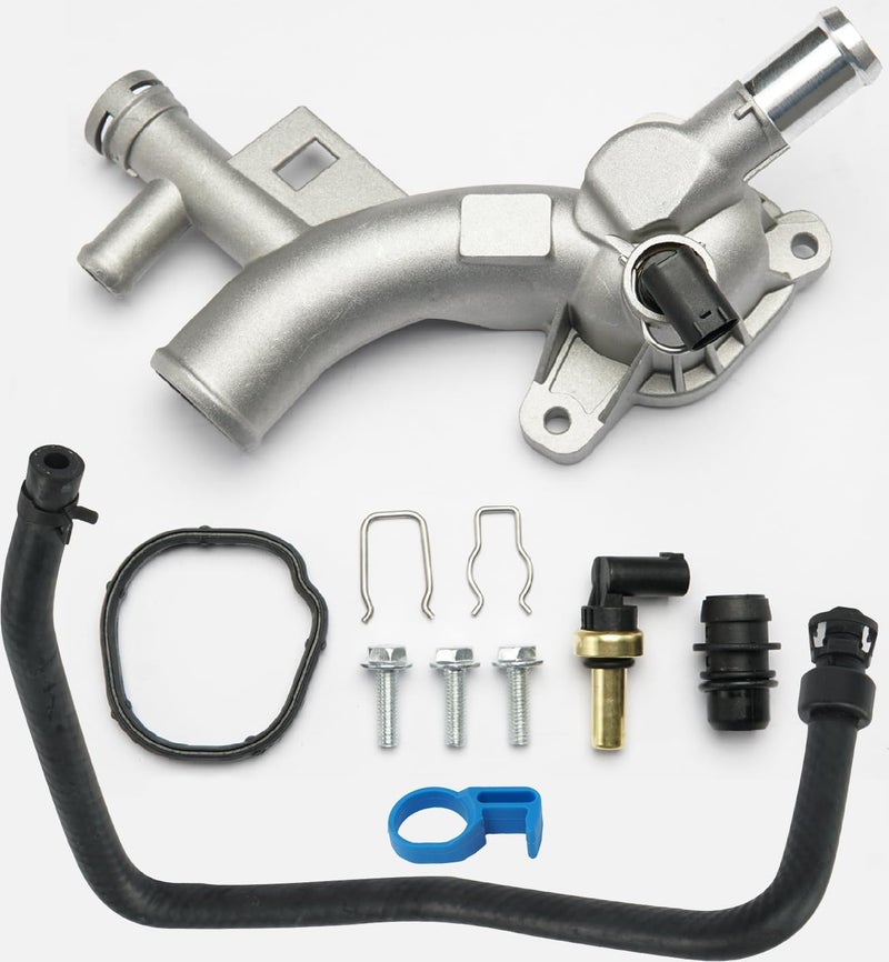 FRONEZER Aluminum Engine Coolant Thermostat Housing Water Outlet Kit with Coolant Reservoir Inlet Hose Compatible with 2011-2021 Chevy Cruze Sonic Trax, Buick Encore 1.4L Replaces 25193922, 902-846, 13251447 - Image 1